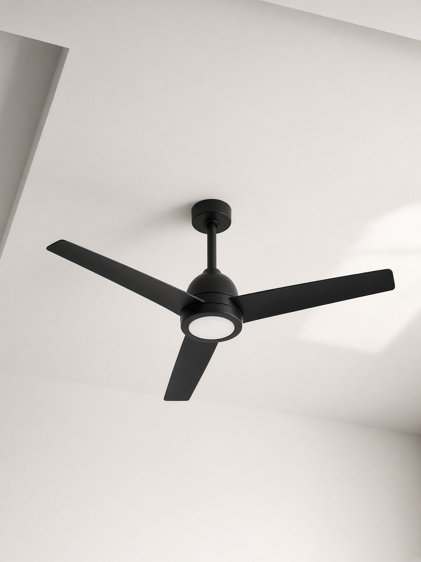 Ceiling fan installed on a residential ceiling