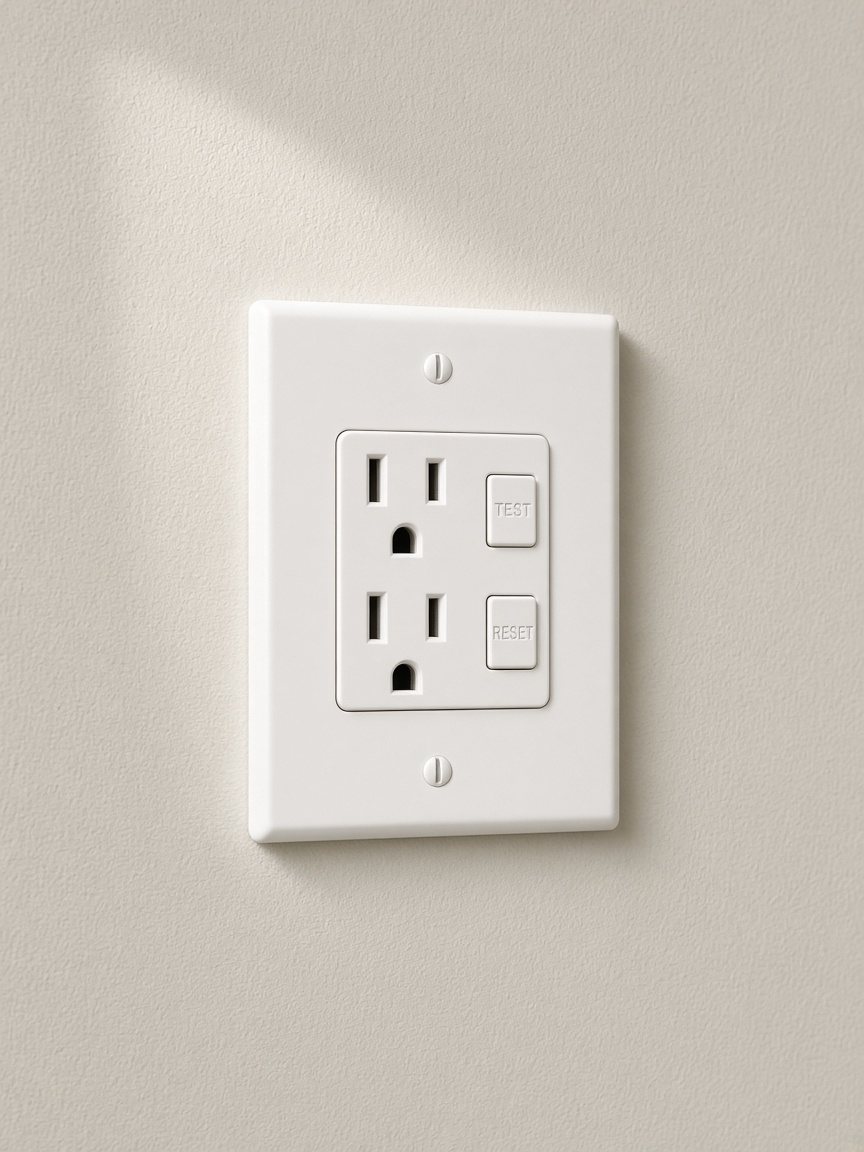 Newly installed GFCI outlet on a residential wall